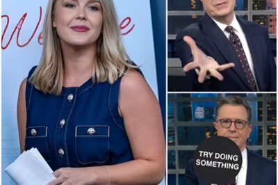 KAROLINE LEAVITT SH0CKS LATE NIGHT—COLBERT’S SHOW SPIRALS INTO CHAOS AFTER ONSCREEN SHOWDOWN!  What started as a lighthearted interview turned into must-see TV as Karoline Leavitt took on Stephen Colbert and refused to back down. Armed with facts and fearless conviction, she called out the host’s double standards in front of a stunned audience. The laughter died, the tension soared, and producers were forced to pull the plug early. In a single, unforgettable segment, Leavitt turned late-night comedy into a cultural battleground—and sent a jolt through America’s media landscape.