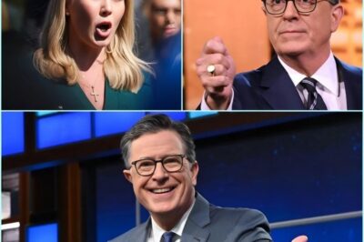 COLBERT’S TRAP: KAROLINE LEAVITT WALKS INTO LIVE TV AMBUSH—STUDIO ERUPTS AS COLBERT’S FINAL BLOW LEAVES HER HUMILIATED NATIONWIDE  What began as a fiery late-night exchange quickly spiraled into chaos when Karoline Leavitt stormed The Late Show stage, determined to make her mark. But in a twist no one saw coming, Stephen Colbert unleashed two devastating counterattacks—turning the segment into a legendary TV moment. What exactly did Colbert say that left Karoline speechless, forced the crew to cut the broadcast, and stunned audiences across America? The fallout is still sending shockwaves—and the full story is even more jaw-dropping than you think.