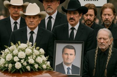 “Six Legends Pay Tribute to Charlie Kirk — Alan Jackson, George Strait, Trace Adkins, Kix Brooks, Ronnie Dunn & Willie Nelson No one saw it coming. Before 90,000 souls in the stadium and millions more watching across America, six of country’s greatest stepped into the spotlight together. Alan lowered his hat to his chest. George gripped the microphone with both hands. Trace’s voice, usually deep and steady, quivered. Kix rested his hands gently on the piano keys. Ronnie’s words broke under the weight of reverence. Beside them, Willie sat quietly, his guitar ready to speak what language could not. Their harmony rose—not for applause, but as a final farewell to Charlie Kirk, gone too soon at 31. The crowd did not roar. Instead, heads bowed, phones lit the night like candles, and tears fell in quiet unity.”