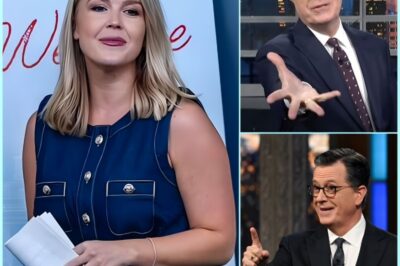COLBERT’S SHOW SPIRALS INTO CHAOS AFTER ONSCREEN SHOWDOWN:  What started as a lighthearted interview turned into must-see TV as Karoline Leavitt took on Stephen Colbert and refused to back down. Armed with facts and fearless conviction, she called out the host’s double standards in front of a stunned audience. The laughter died, the tension soared, and producers were forced to pull the plug early. In a single, unforgettable segment, Leavitt turned late-night comedy into a cultural battleground—and sent a jolt through America’s media landscape.
