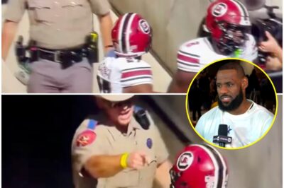 Basketball icon LeBron James is speaking out, calling for the immediate suspension of a Texas trooper after shocking footage surfaced showing the officer shoving South Carolina players. LeBron didn’t mince words, slamming the trooper’s actions as “unacceptable” and urging officials to take swift action.  Fans and athletes nationwide are rallying behind LeBron’s call, demanding accountability and justice for the players involved.