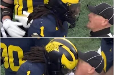 Michigan Star Jaishawn Barham Headbutts Referee Right In The Face During Saturday’s Ohio State Clash🤯🏈💢The rivalry chaos hit a whole new level when cameras caught Michigan’s Jaishawn Barham exploding in the middle of the Ohio State showdown — a split-second of pure madness that instantly sucked the air out of the stadium. One shocking contact, one stunned official, and suddenly the game wasn’t the biggest story anymore.K