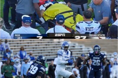 Scary Moment in Armed Forces Bowl: Rice Player Stretchered Off After Horrific Collision 🚑😨The game stopped instantly as a brutal collision left a Rice player motionless on the field, shifting the entire stadium from excitement to silence in seconds. Trainers and medical staff rushed in as teammates looked on helplessly, and the sight of the stretcher told everyone this was far more serious than a routine injury. The most chilling part wasn’t the hit itself—it was how quickly the moment turned into a scene no one was prepared to witness.k