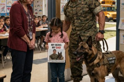 “Apologize to my daughter—right now,” a furious father demanded after a teacher dismissed him as “just a Marine.” Moments later, he walked into the school with his loyal K9 partner — and what happened next left the entire classroom speechless.